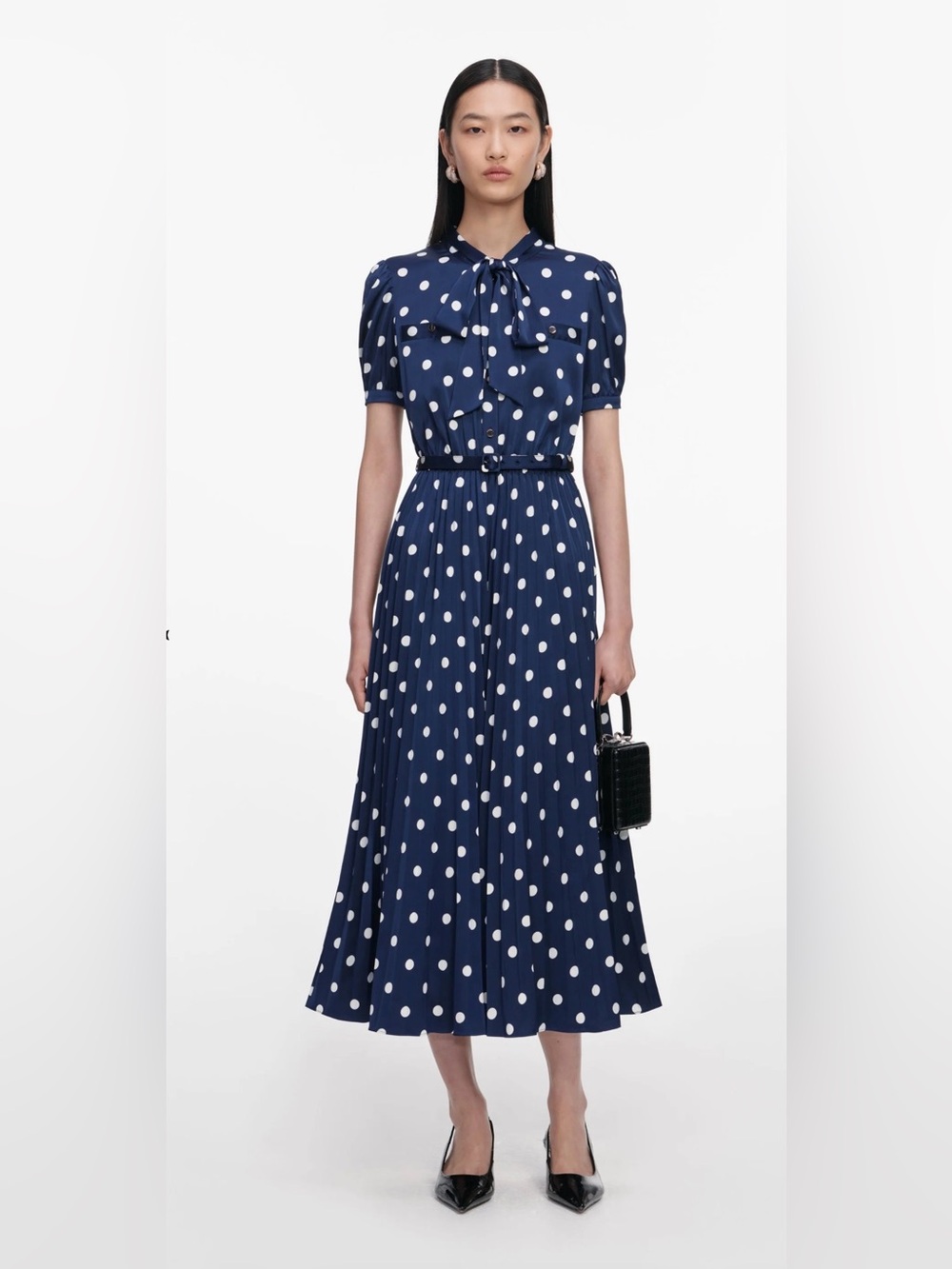Self Portrait satin Navy midi dress. Size US2. New season!